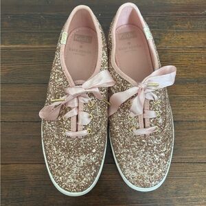 Keds Kate Spade rose gold pink glitter sneakers lace up wedding shoes